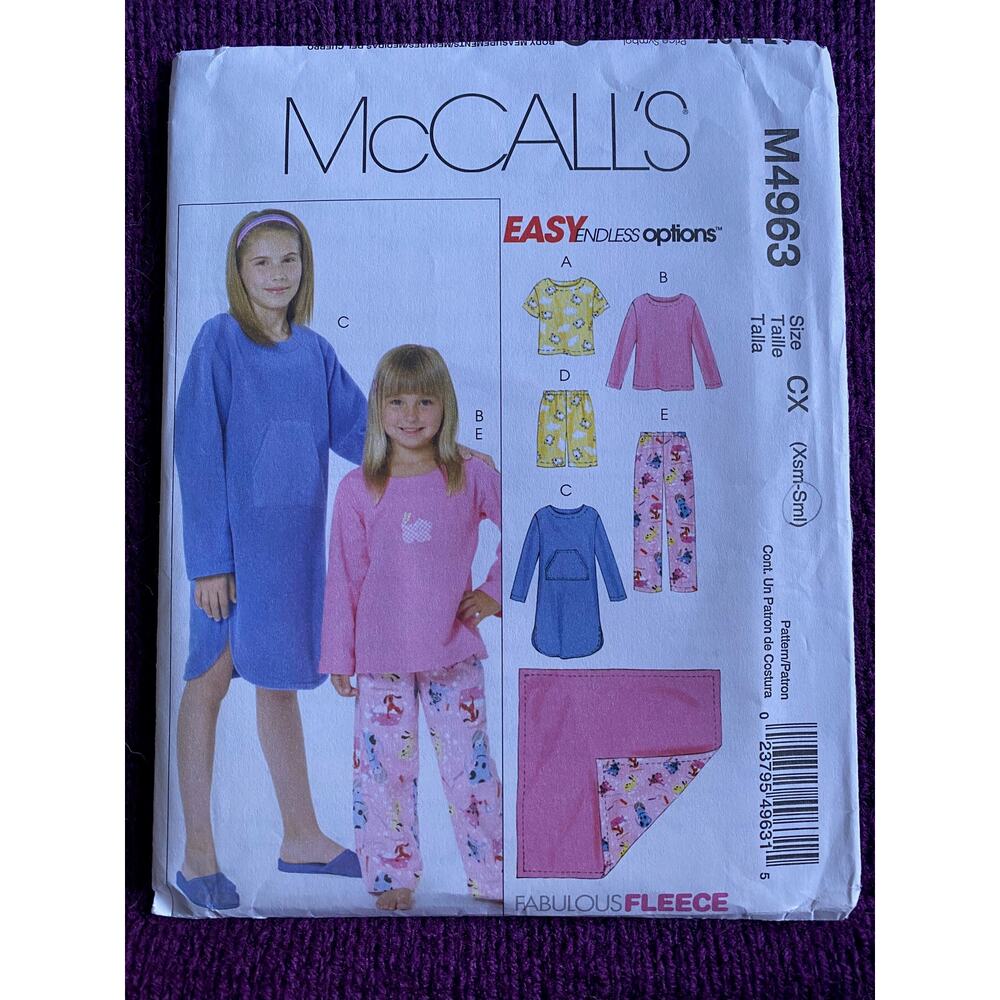 Simplicity sewing pattern  4963 Kids nightshirt pajamas top pants